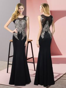Amazing Black Sleeveless Floor Length Appliques Side Zipper Prom Evening Gown