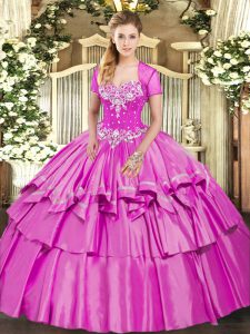 Fitting Beading and Ruffled Layers Sweet 16 Quinceanera Dress Lilac Lace Up Sleeveless Floor Length