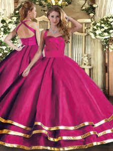 Shining Tulle Sleeveless Floor Length Sweet 16 Dress and Ruffled Layers