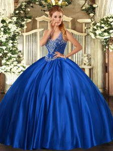 Custom Design Sleeveless Floor Length Beading Lace Up Sweet 16 Dresses with Royal Blue
