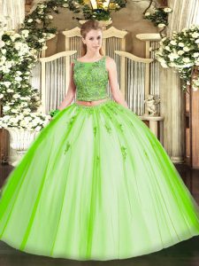  Two Pieces Quince Ball Gowns Scoop Tulle Sleeveless Floor Length Lace Up
