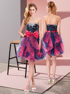 Unique Multi-color Sweetheart Lace Up Beading and Ruffles and Bowknot Prom Dress Sleeveless
