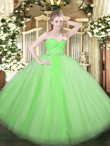 Edgy Ball Gowns Sweetheart Sleeveless Tulle Floor Length Zipper Beading and Lace Quinceanera Dress