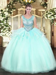 Sexy Sleeveless Lace Up Floor Length Beading Sweet 16 Quinceanera Dress