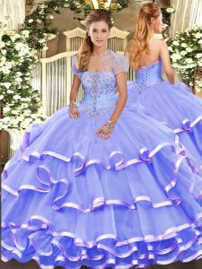  Strapless Sleeveless Lace Up 15 Quinceanera Dress Lavender Organza