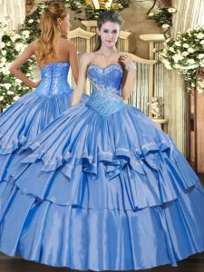  Ball Gowns Ball Gown Prom Dress Baby Blue Sweetheart Organza and Taffeta Sleeveless Floor Length Lace Up