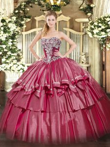 Smart Sleeveless Organza and Taffeta Floor Length Lace Up Sweet 16 Quinceanera Dress in Hot Pink with Beading and Ruffled Layers
