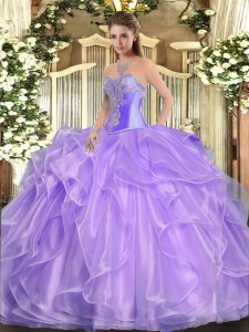  Lavender Sweetheart Lace Up Beading and Ruffles Vestidos de Quinceanera Sleeveless