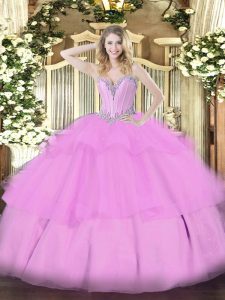  Sweetheart Sleeveless Lace Up 15th Birthday Dress Lilac Tulle