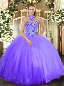  Sleeveless Embroidery Lace Up Quinceanera Gowns