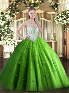 High Quality Floor Length Quinceanera Gowns Tulle Sleeveless Beading and Appliques