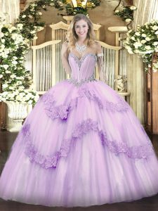  Sweetheart Sleeveless Lace Up Sweet 16 Dress Lavender Tulle
