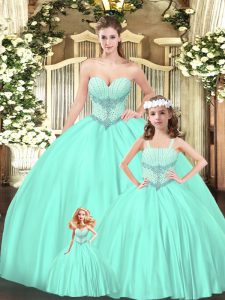Elegant Aqua Blue Sleeveless Beading Floor Length 15 Quinceanera Dress