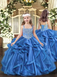  Floor Length Baby Blue Kids Pageant Dress Straps Sleeveless Lace Up