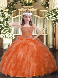 Fashion Floor Length Ball Gowns Sleeveless Orange Red Kids Formal Wear Lace Up
