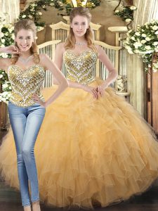  Floor Length Ball Gowns Sleeveless Gold Sweet 16 Quinceanera Dress Lace Up