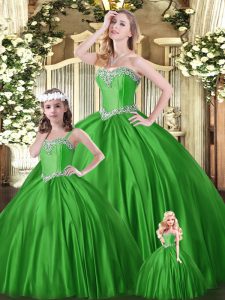 Admirable Floor Length Green Sweet 16 Dress Tulle Sleeveless Beading