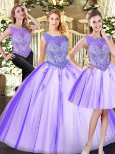 Colorful Lavender Scoop Zipper Beading Sweet 16 Dress Sleeveless
