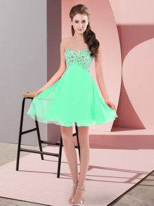  Beading Prom Gown Apple Green Lace Up Sleeveless Mini Length