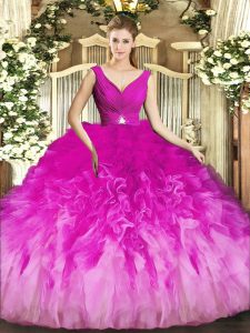  Fuchsia Sleeveless Tulle Backless Sweet 16 Dress for Sweet 16 and Quinceanera