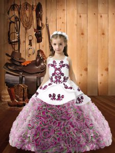  Sleeveless Lace Up Floor Length Embroidery Little Girls Pageant Gowns