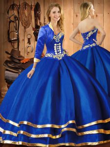  Blue Ball Gowns Sweetheart Sleeveless Organza Floor Length Lace Up Embroidery Ball Gown Prom Dress