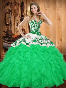  Floor Length Green Quinceanera Gown Sweetheart Sleeveless Lace Up