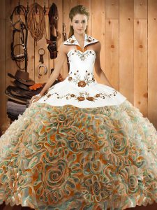 Customized Embroidery Quinceanera Dress Multi-color Lace Up Sleeveless Sweep Train