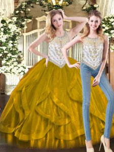 Adorable Olive Green Sleeveless Organza Zipper Sweet 16 Dresses for Military Ball and Sweet 16 and Quinceanera