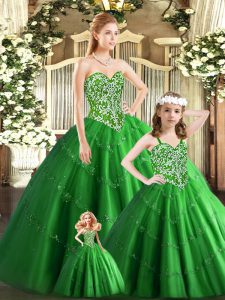  Green Sleeveless Beading Floor Length Ball Gown Prom Dress