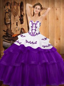Designer Sleeveless Sweep Train Lace Up Embroidery and Ruffled Layers Quinceanera Dress