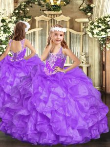  Sleeveless Beading and Ruffles Lace Up Little Girls Pageant Gowns