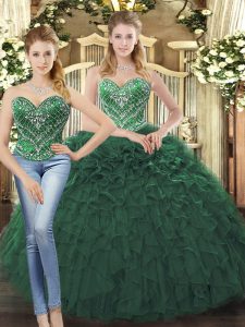 Fantastic Sleeveless Lace Up Floor Length Beading and Ruffles Sweet 16 Quinceanera Dress