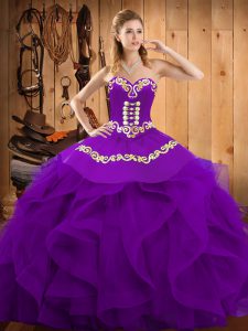 Fantastic Purple Sleeveless Embroidery and Ruffles Floor Length Sweet 16 Dresses