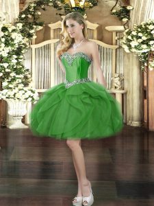  Tulle Sweetheart Sleeveless Lace Up Beading and Ruffles Evening Dress in Green