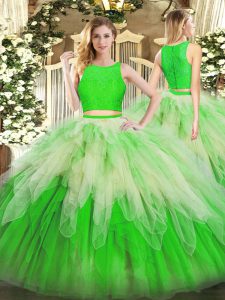Great Ball Gowns Sweet 16 Dress Multi-color Scoop Organza Sleeveless Floor Length Zipper