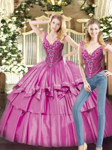 Unique Organza Sleeveless Floor Length Quinceanera Gowns and Beading and Ruffled Layers