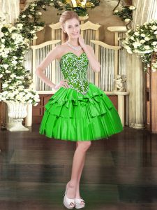  Beading and Ruffled Layers Evening Dress Green Lace Up Sleeveless Mini Length