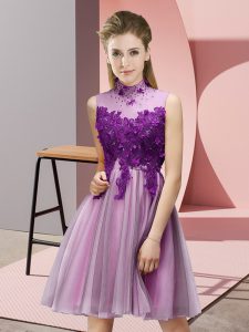 Luxurious Tulle Sleeveless Knee Length Dama Dress for Quinceanera and Appliques