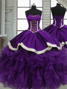  Floor Length Lace Up Quinceanera Gowns Purple for Sweet 16 and Quinceanera with Beading and Ruffles