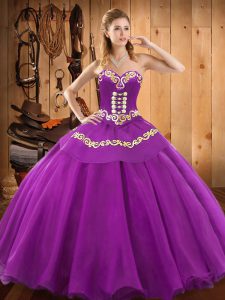 Cheap Purple Sleeveless Embroidery Floor Length Quinceanera Dress