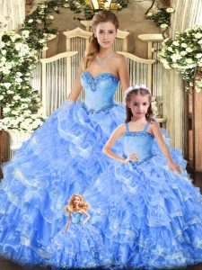 Modern Baby Blue Sweet 16 Quinceanera Dress Military Ball and Sweet 16 and Quinceanera with Beading and Ruffles Sweetheart Sleeveless Lace Up