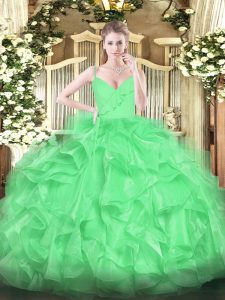  Sleeveless Floor Length Ruffles Zipper Quinceanera Gowns with Green
