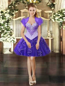 Wonderful Purple Sleeveless Beading and Ruffles Mini Length Prom Dresses