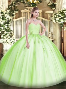 Shining Tulle Sweetheart Sleeveless Lace Up Beading and Appliques 15 Quinceanera Dress in Yellow Green