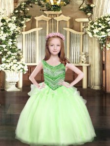  Apple Green Organza Lace Up Party Dresses Sleeveless Floor Length Beading