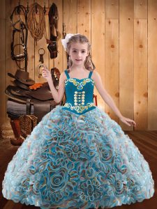 Stunning Floor Length Multi-color Little Girl Pageant Gowns Fabric With Rolling Flowers Sleeveless Embroidery and Ruffles