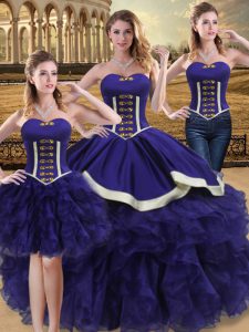 Beauteous Purple Sweetheart Lace Up Beading and Ruffles Quinceanera Dress Sleeveless