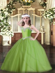 Excellent Beading Kids Pageant Dress Lace Up Sleeveless Sweep Train