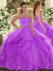 Top Selling Lilac 15 Quinceanera Dress Military Ball and Sweet 16 and Quinceanera with Beading and Ruffles Sweetheart Sleeveless Lace Up